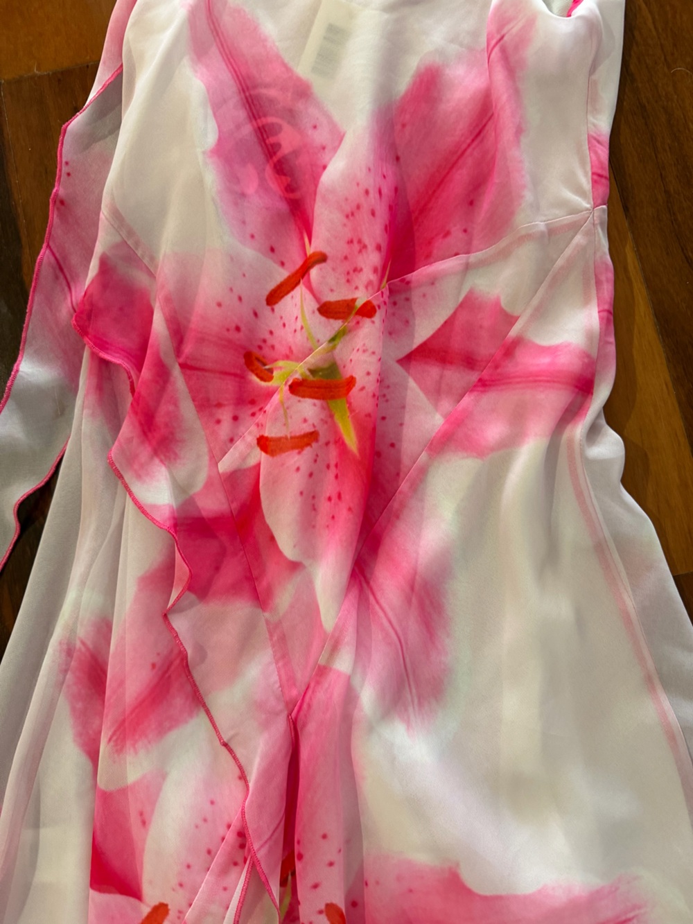 Women's Pink Floral Midi Dress with Handkerchief Hem - Picture 5 of 5